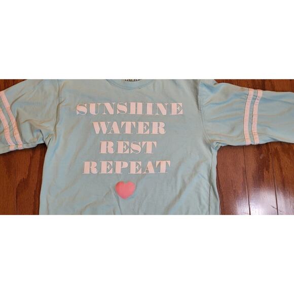 Mighty Fine Crop Top Womens S Small Light Blue Cropped Shirt Long Slv Sunshine - Picture 5 of 10